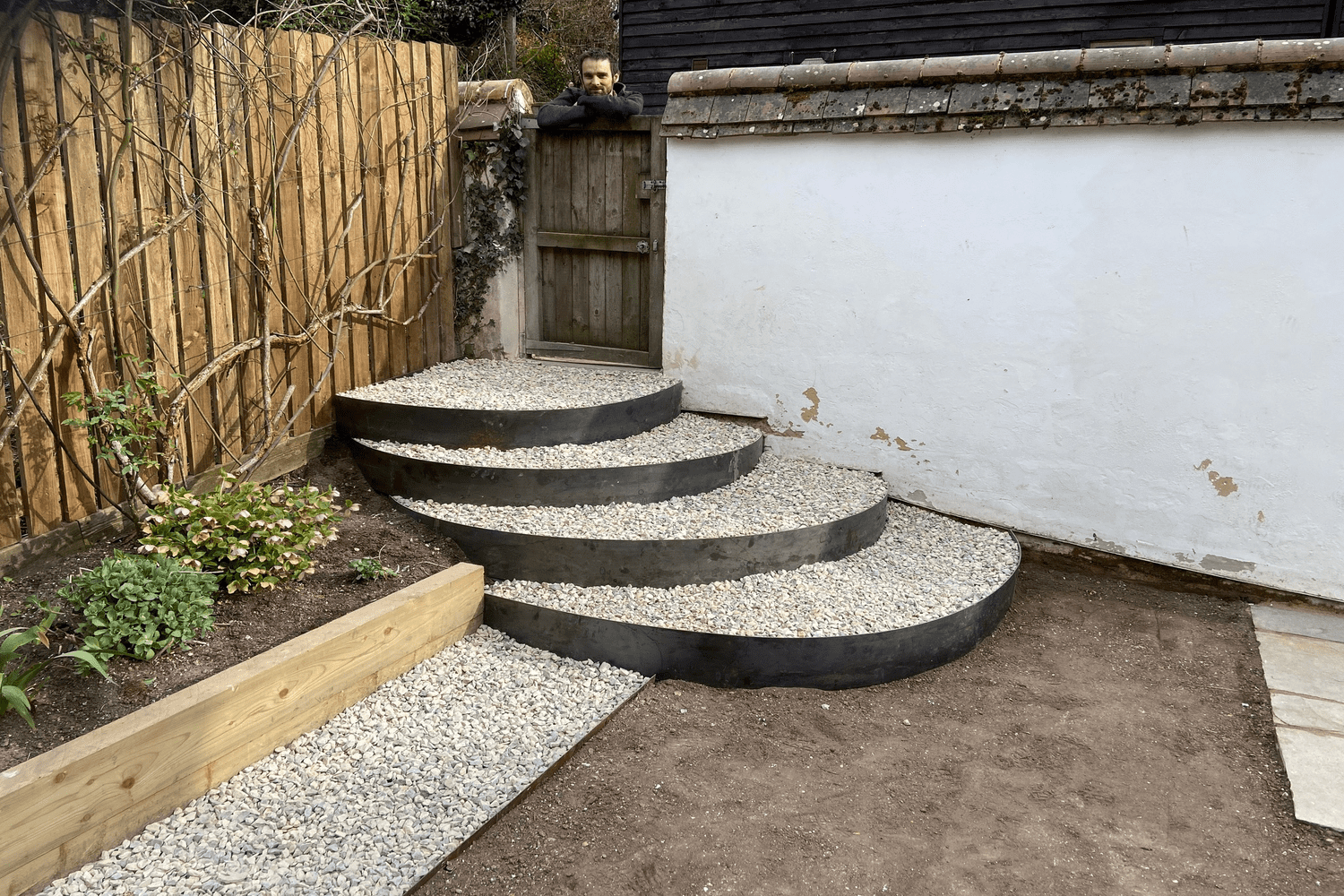 Steel steps with purbeck stone